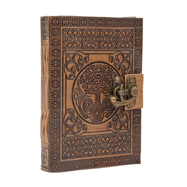 Aisling - A5 Handmade Leather Journal - Antique Tree of Life Design - Plain Paper 18cm x 13cm - Dreamkeeper Journals