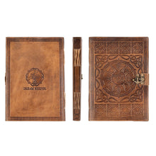 Load image into Gallery viewer, Sorcha -  A4 Handmade Leather Journal - Beautiful Celtic Design  - Soft Leather Bound Sketchbook - Dreamkeeper Journals