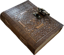 Load image into Gallery viewer, Aisling - A5 Handmade Leather Journal - Antique Tree of Life Design - Plain Paper 18cm x 13cm
