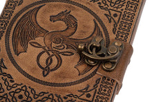 Load image into Gallery viewer, Kaida - A6 Handmade Leather Journal - Celtic Dragon Design - Soft Leather Pocket Notepad - Dreamkeeper Journals
