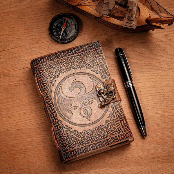 Kaida - A6 Handmade Leather Journal - Celtic Dragon Design - Soft Leather Pocket Notepad - Dreamkeeper Journals