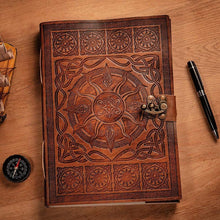 Load image into Gallery viewer, Sorcha -  A4 Handmade Leather Journal - Beautiful Celtic Design  - Soft Leather Bound Sketchbook - Dreamkeeper Journals
