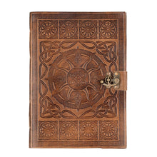 Load image into Gallery viewer, Sorcha -  A4 Handmade Leather Journal - Beautiful Celtic Design  - Soft Leather Bound Sketchbook - Dreamkeeper Journals
